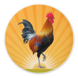 Colourful Strutting Rooster Design Ceramic Knob