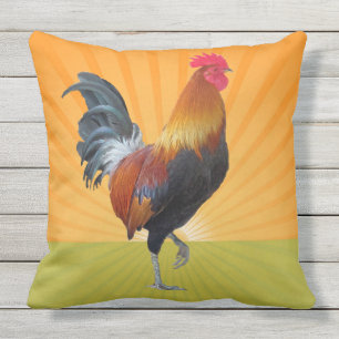 Colourful Strutting Rooster Design Outdoor Pillow