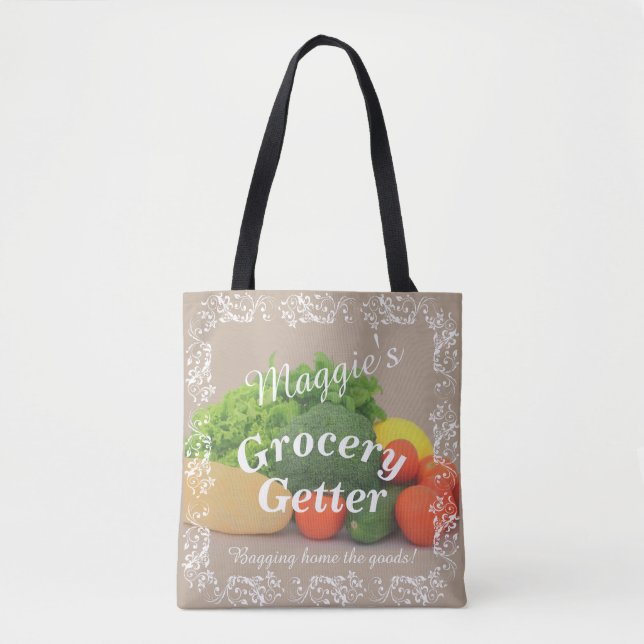 Colourful Stylish Customizable Everyday Use Grocer Tote Bag (Front)