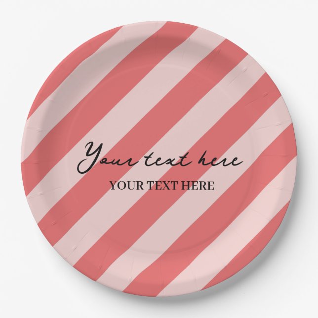 Colourful Stylish Minimalist Pink Stripes Party  Paper Plate (Front)