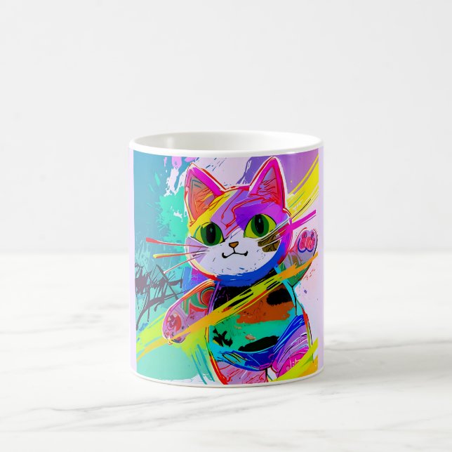 Colourful Stylized Abstract Pop Art Cat Customize  Coffee Mug (Center)