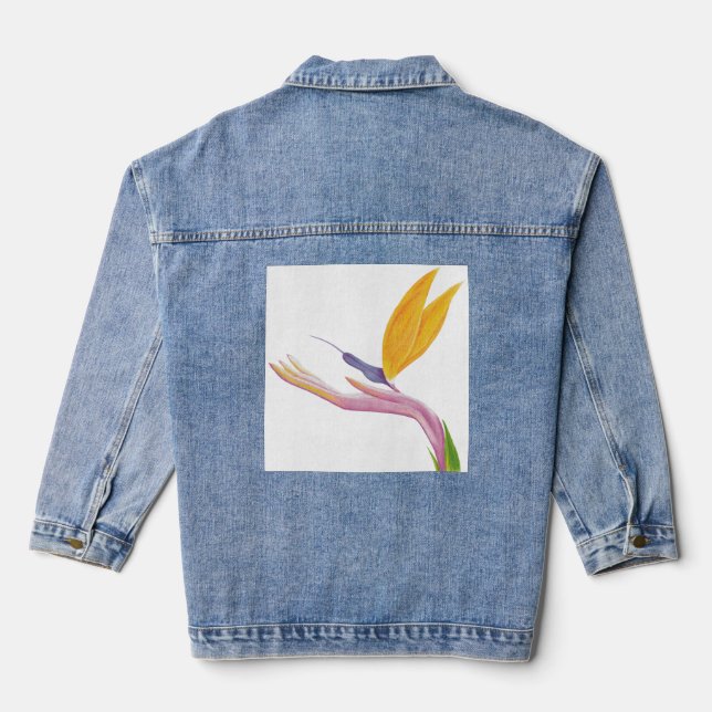 Colourful Stylized Bird of Paradise Denim Jacket (Back)