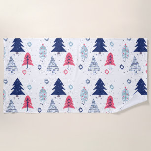 Colourful Stylized Christmas trees pattern Beach Towel