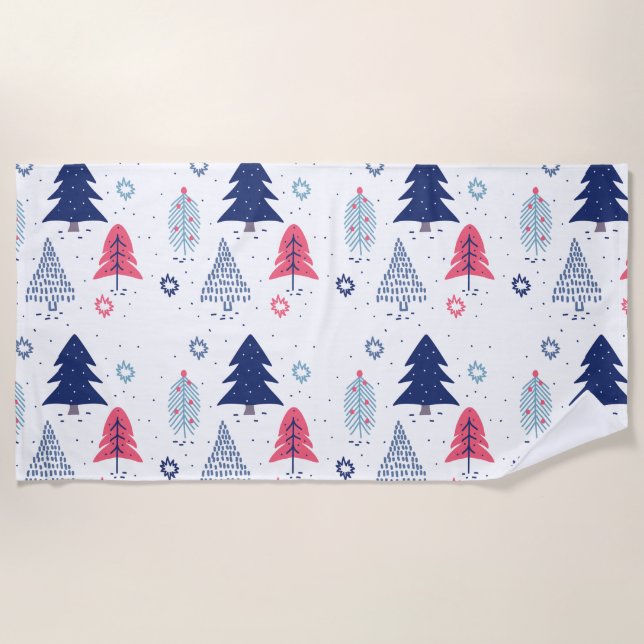 Colourful Stylized Christmas trees pattern Beach Towel (Front)