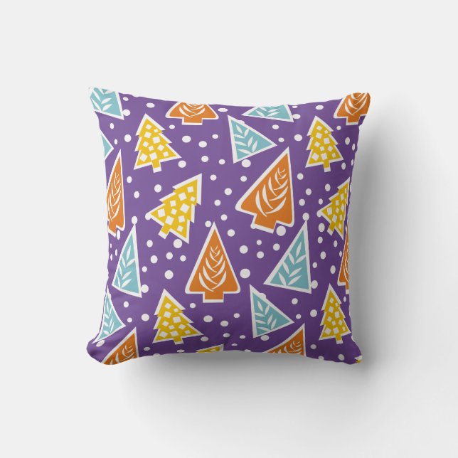 Colourful stylized Christmas trees purple pattern Throw Pillow (Front)