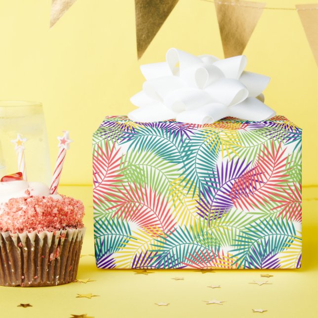 Colourful Stylized Coconut Palm Leafs Pattern Wrapping Paper (Birthday Party)