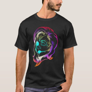 Colourful Stylized Female Calaveras Makeup Day Of T-Shirt