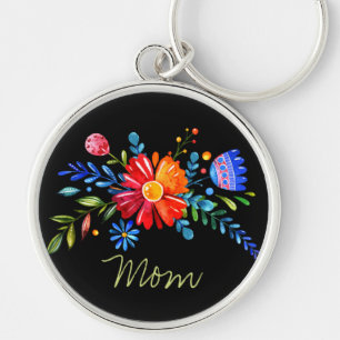 Colourful Stylized Flowers  with Mom Keychain