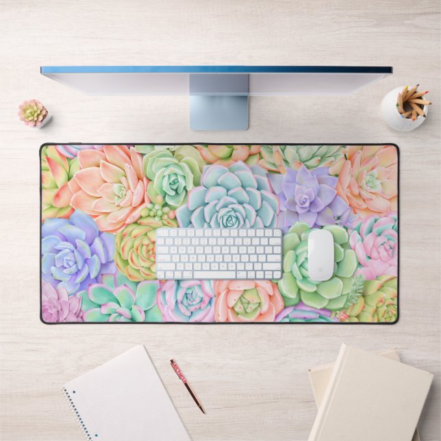 Colourful Succulent Garden Watercolor Pastel  Desk Mat (Office 1)