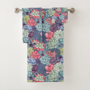 Colourful Succulent Pattern Bath Towel Set