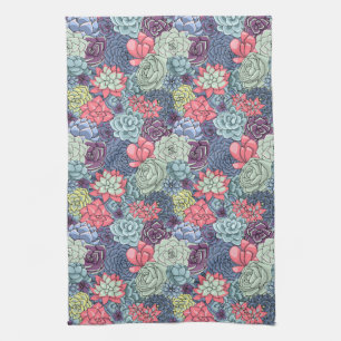 Colourful Succulent Pattern Kitchen Towel