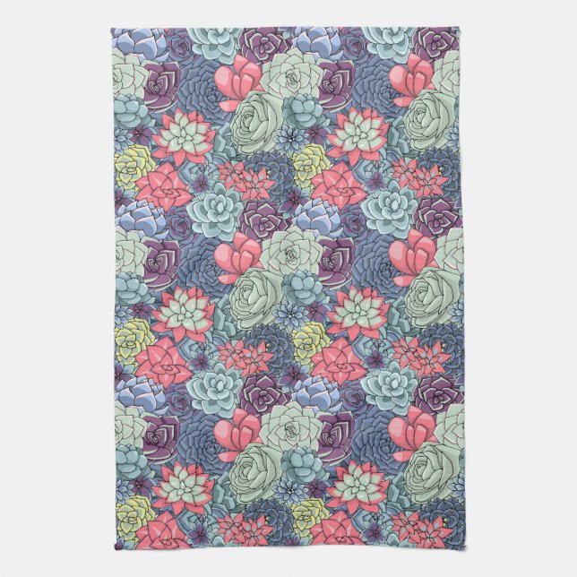 Colourful Succulent Pattern Kitchen Towel (Vertical)