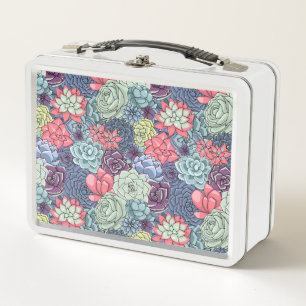 Colourful Succulent Pattern Metal Lunch Box