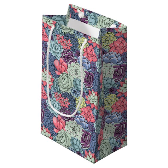 Colourful Succulent Pattern Small Gift Bag (Front Angled)