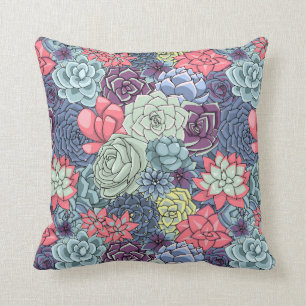 Colourful Succulent Pattern Throw Pillow