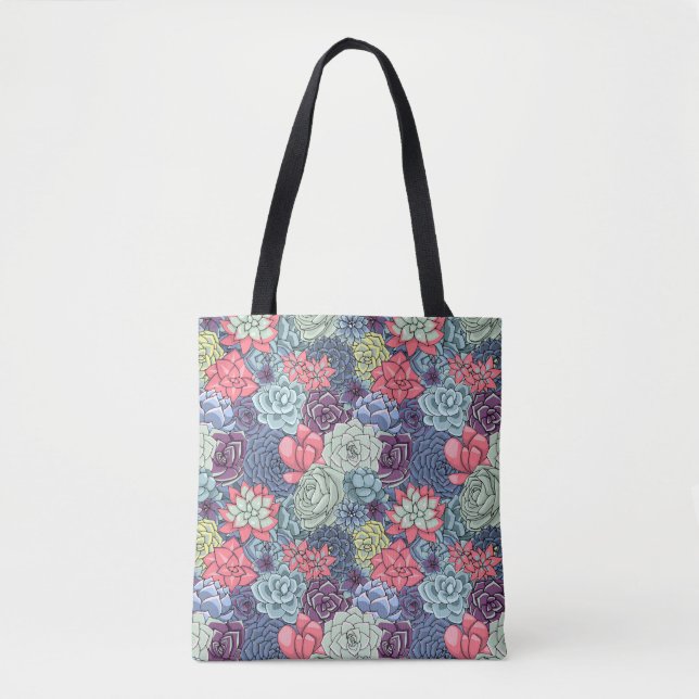 Colourful Succulent Pattern Tote Bag (Front)