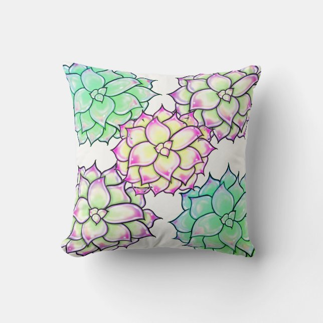 Colourful Succulents, cacti desert floral  Throw Pillow (Front)