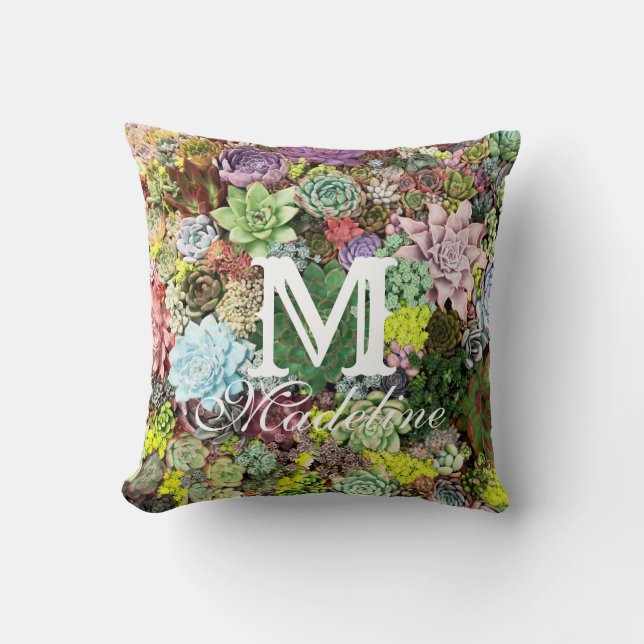 Colourful Succulents Throw Pillow (Front)