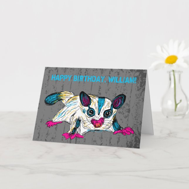 Colourful Sugar Glider Modern Art Personalized Card (Small Plant)