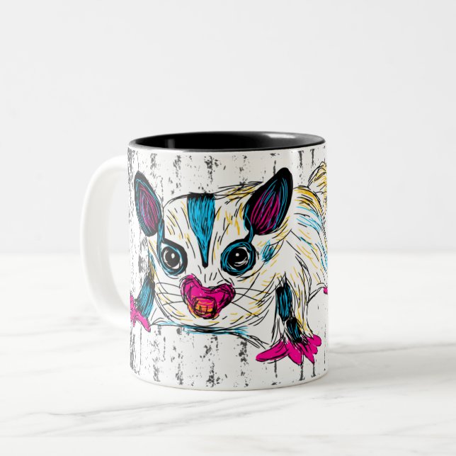 Colourful Sugar Glider Modern Art Personalized Two-Tone Coffee Mug (Front Left)