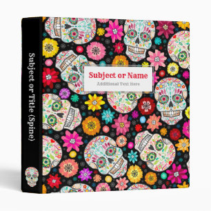 Colourful Sugar Skull and Flower Fiesta Black Binder