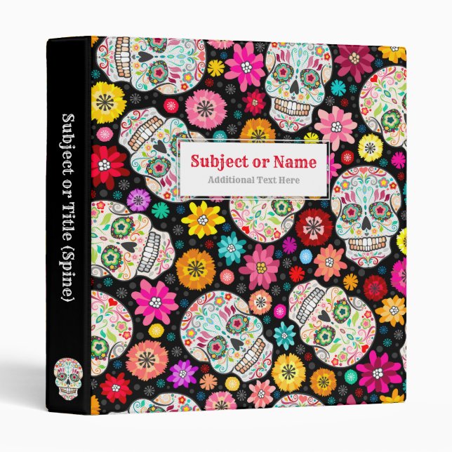 Colourful Sugar Skull and Flower Fiesta Black Binder (Front/Spine)