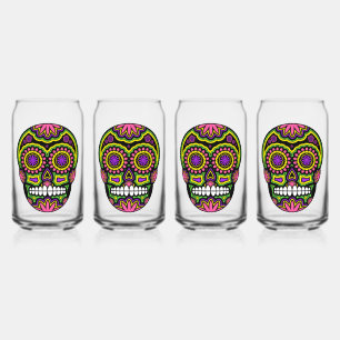 Colourful Sugar Skull Can Glass