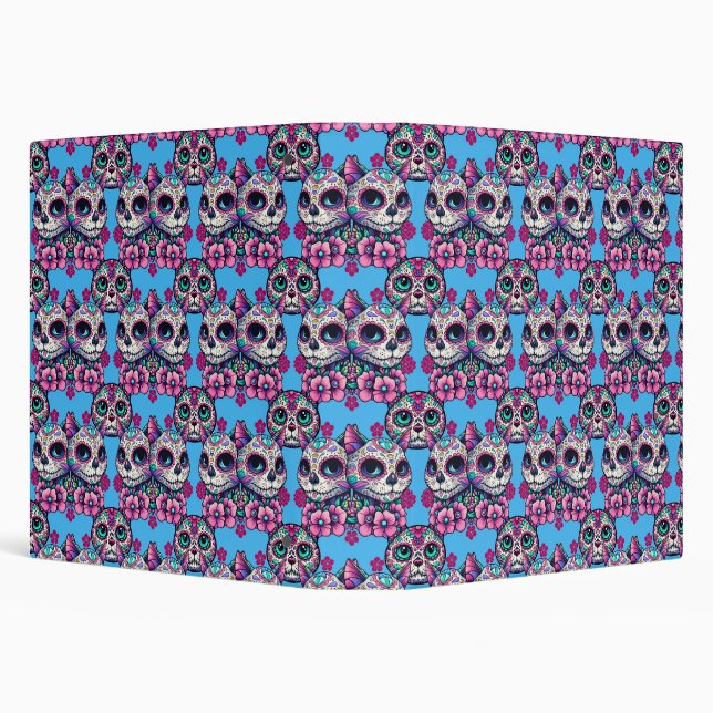 Colourful Sugar Skull Cat Pattern Binder (Background)