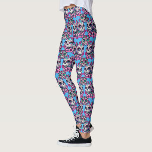 Colourful Sugar Skull Cat Pattern Leggings
