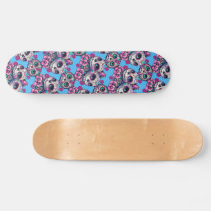 Colourful Sugar Skull Cat Pattern Skateboard