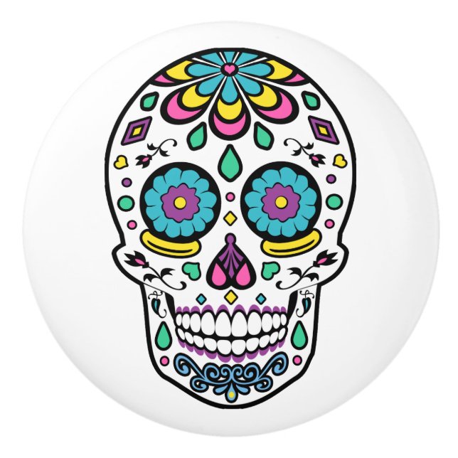 Colourful Sugar Skull Ceramic Knob (Front)