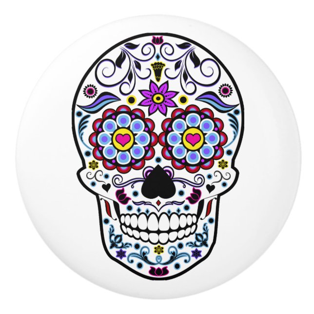 Colourful Sugar Skull Ceramic Knob (Front)