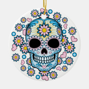Colourful Sugar Skull Ceramic Ornament