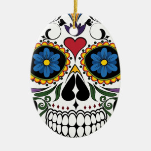 Colourful Sugar Skull Ceramic Ornament