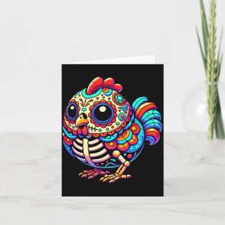 Colourful Sugar Skull Chicken Día De Los Muertos Card