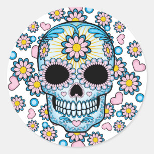 Colourful Sugar Skull Classic Round Sticker