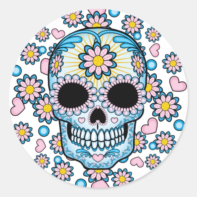Colourful Sugar Skull Classic Round Sticker (Front)