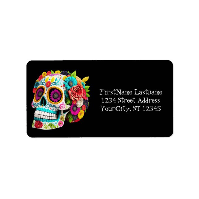 Colourful Sugar Skull Day of the Dead Calaveras Label (Front)