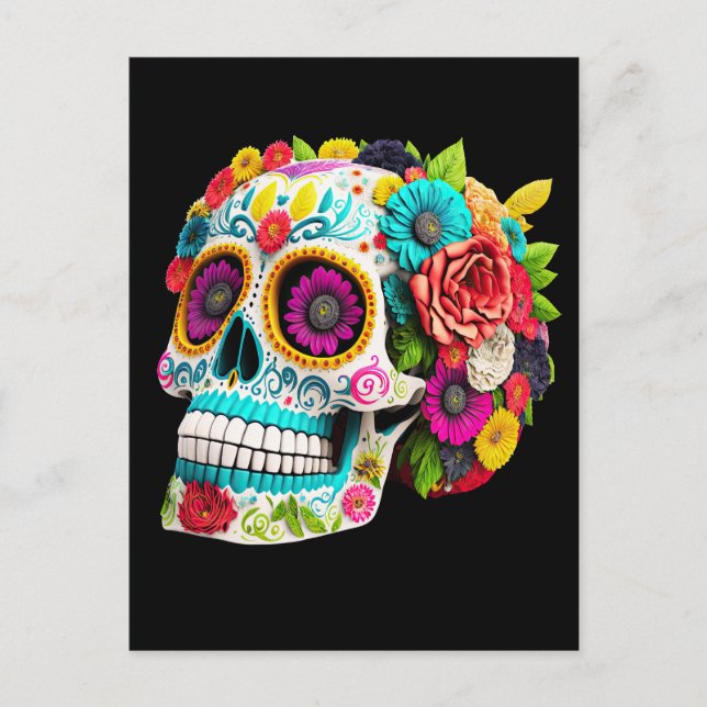 Colourful Sugar Skull Day of the Dead Calaveras Postcard (Front)