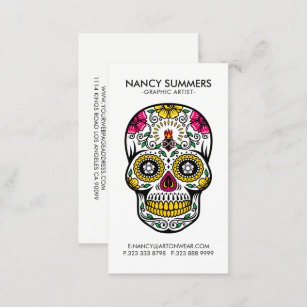 Colourful Sugar Skull Internal Flame Business Card
