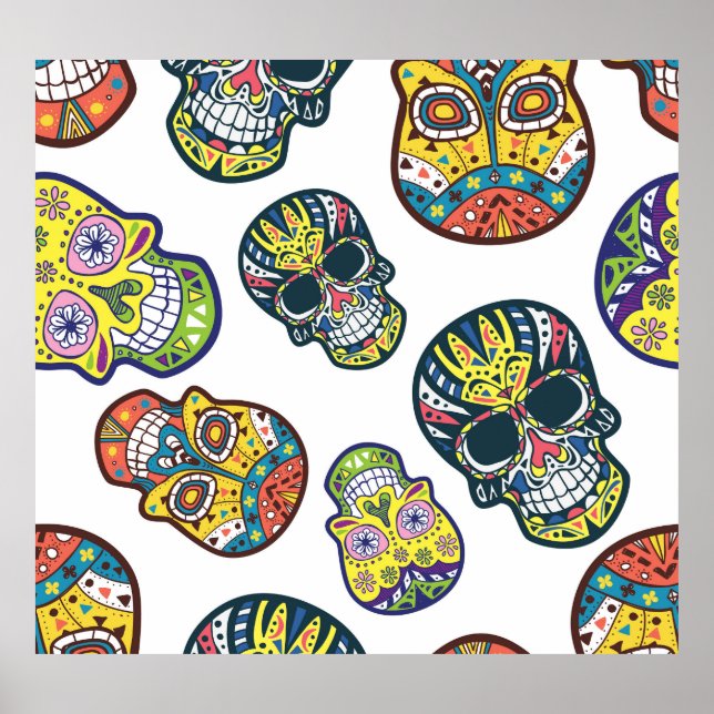 Colourful sugar skull: intricate pattern. poster (Front)