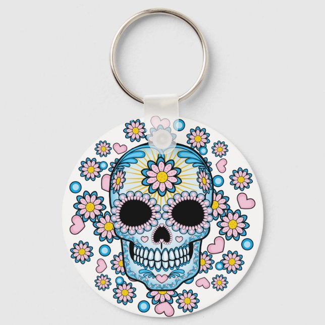 Colourful Sugar Skull Keychain (Front)