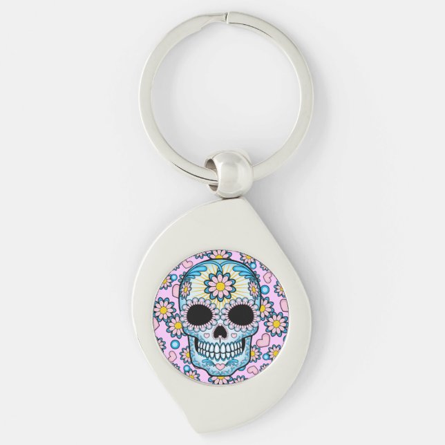 Colourful Sugar Skull Keychain (Front)