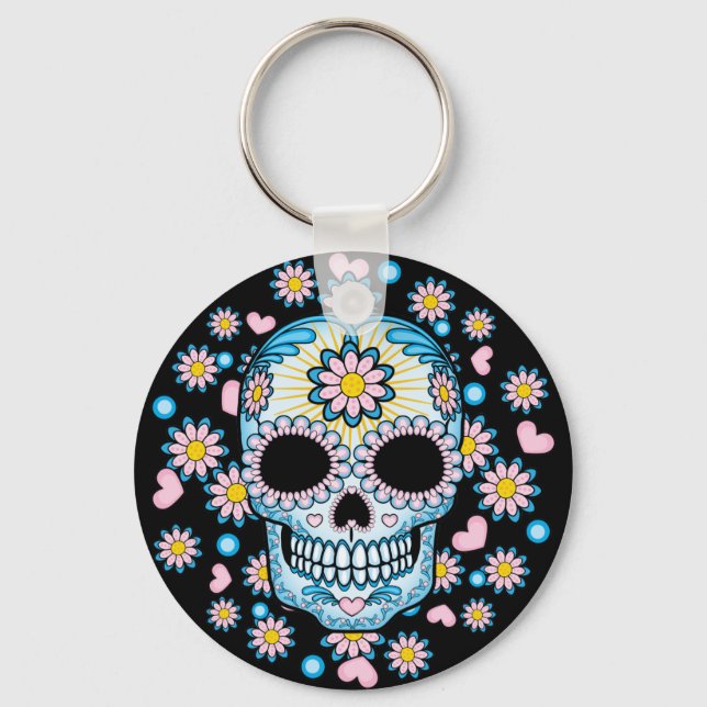 Colourful Sugar Skull Keychain (Front)