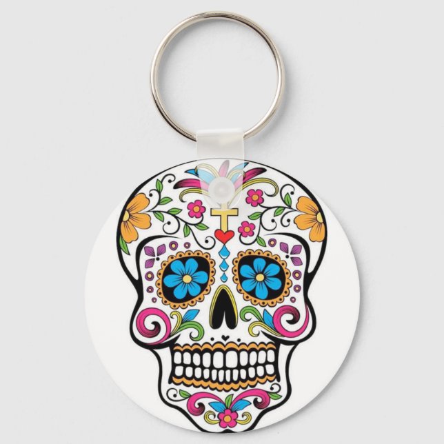 Colourful Sugar Skull Keychain (Front)