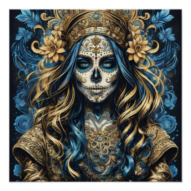 Colourful Sugar Skull no 1D Glossy Poster (Front)