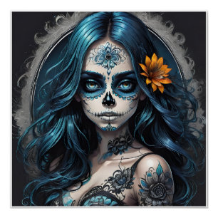 Colourful Sugar Skull no 8 Glossy Poster