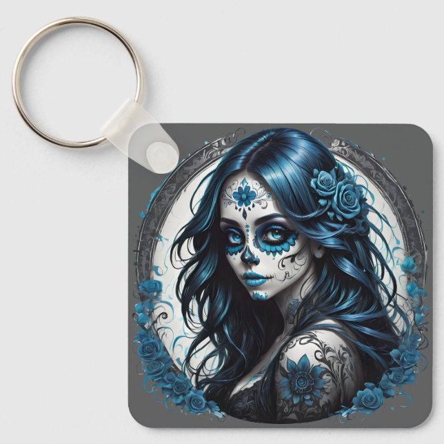 Colourful Sugar Skull no 9 Glossy Poster Keychain (Front)