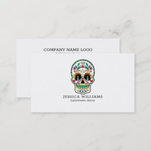 Colourful Sugar Skull on white Business Card