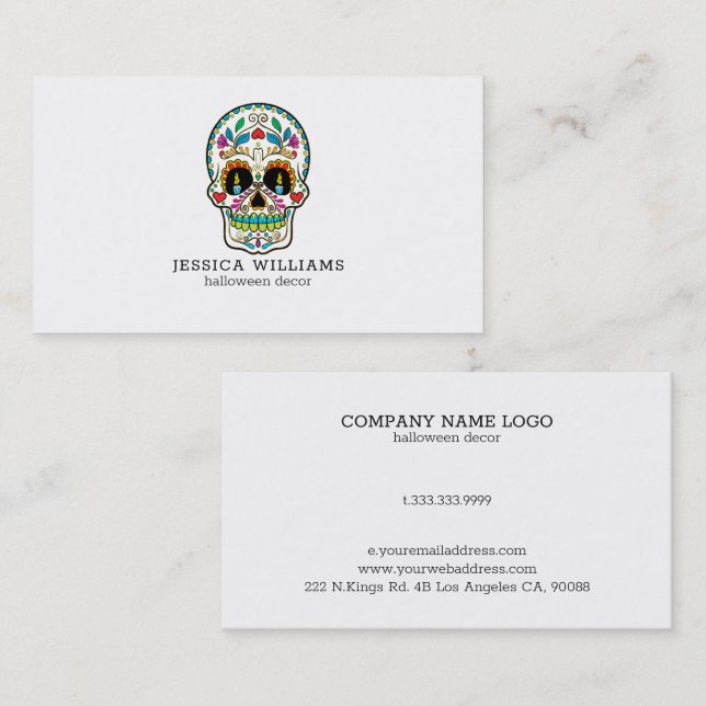 Colourful Sugar Skull on white Business Card (Front/Back)